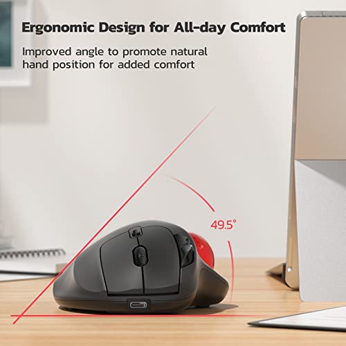 Nulea M501 Wireless Trackball Mouse, Rechargeable Ergonomic, Easy Thumb Control, Precise & Smooth Tracking, 3 Device Connection (Bluetooth or USB Receiver), Compatible for PC, Laptop, Mac