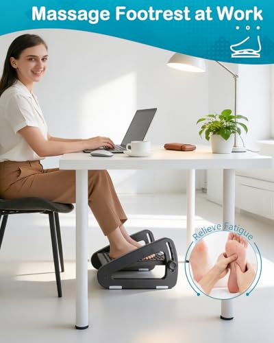 Foot Rest for Under Desk at Work - Ergonomic Under Desk Footrest for Office, Adjustable Foot Stool Desks Footrests with Roller Massager - Leg Support Rest for Office Chair & Gaming Home