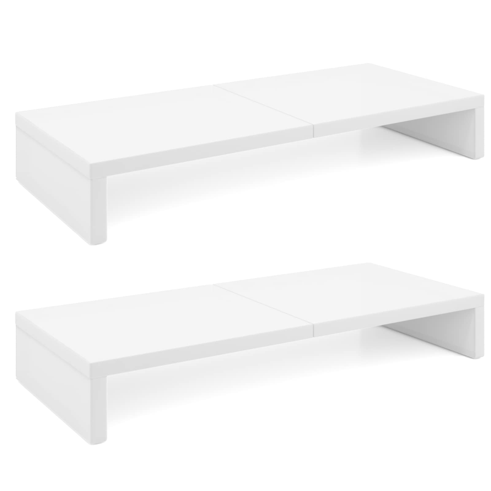 TEAMIX 20 inch Monitor Stand Riser, Wood Desktop Stand for PC/TV/Laptop/Printer, White Monitor Riser with Storage, Computer Stand with Keyboard Organizer
