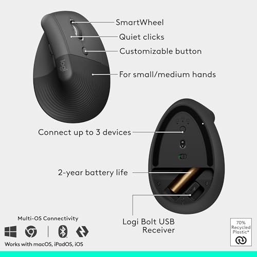 Logitech Lift Vertical Ergonomic Wireless Mouse