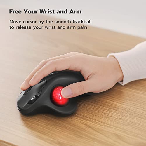 Nulea M501 Wireless Trackball Mouse, Rechargeable Ergonomic, Easy Thumb Control, Precise & Smooth Tracking, 3 Device Connection (Bluetooth or USB Receiver), Compatible for PC, Laptop, Mac