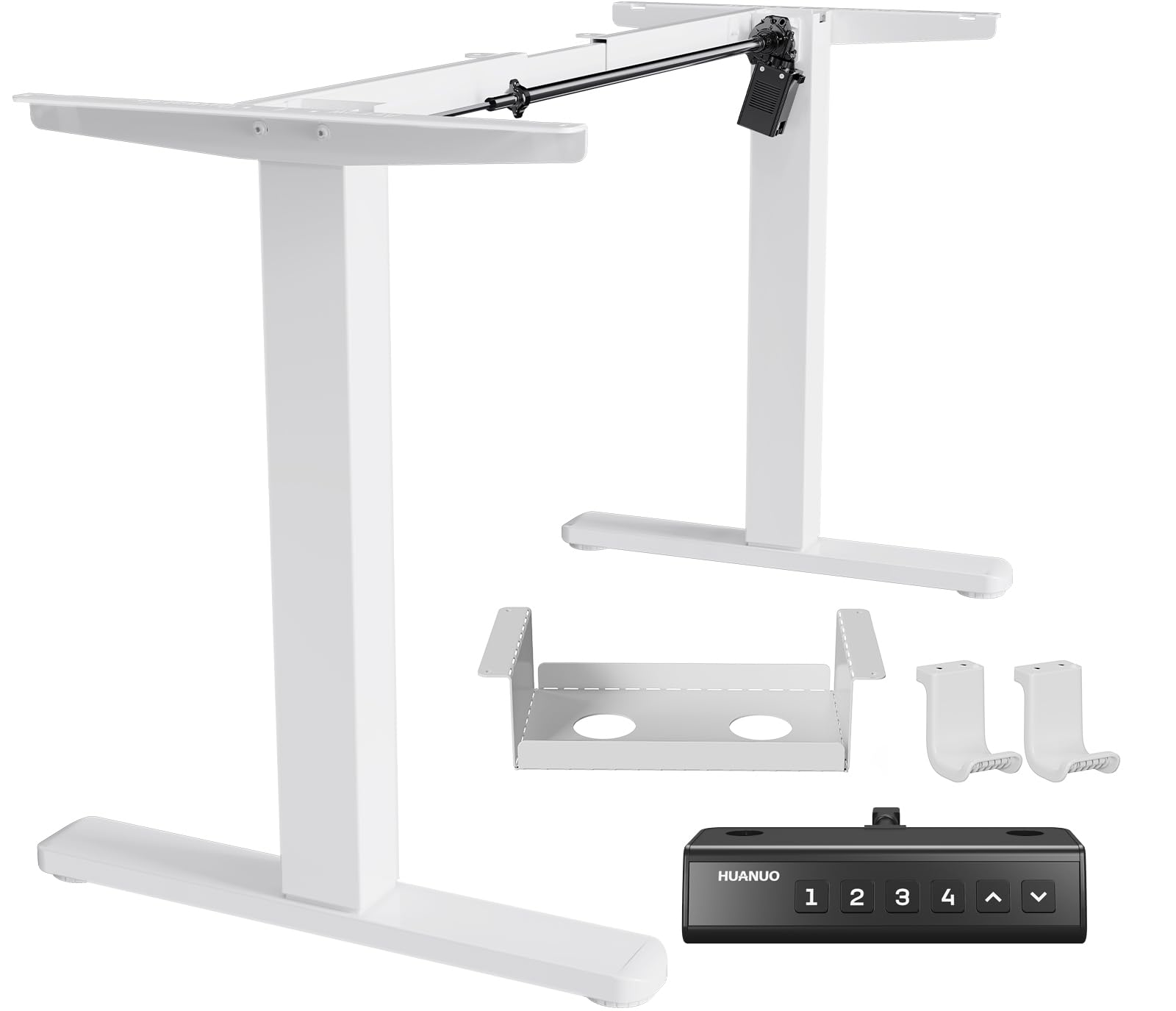 HUANUO Standing Desk Frame with 220lbs Powerful Brushless Motor, Thick T-Shaped Adjustable Desk Legs Made of Automotive-Grade Steel, for Max 75″ x 35″ Desktop, for Home Office, Frame Only