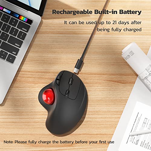 Nulea M501 Wireless Trackball Mouse, Rechargeable Ergonomic, Easy Thumb Control, Precise & Smooth Tracking, 3 Device Connection (Bluetooth or USB Receiver), Compatible for PC, Laptop, Mac