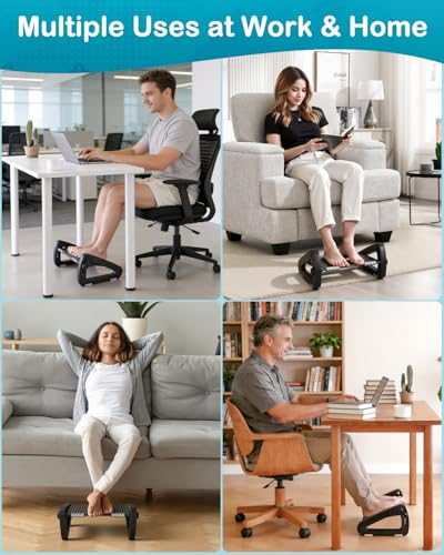 Foot Rest for Under Desk at Work - Ergonomic Under Desk Footrest for Office, Adjustable Foot Stool Desks Footrests with Roller Massager - Leg Support Rest for Office Chair & Gaming Home