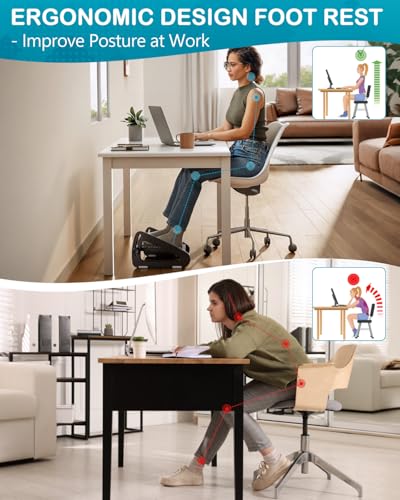 Foot Rest for Under Desk at Work - Ergonomic Under Desk Footrest for Office, Adjustable Foot Stool Desks Footrests with Roller Massager - Leg Support Rest for Office Chair & Gaming Home