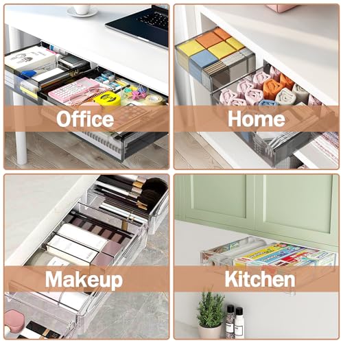 SVNNELP 3-Pack Under-Desk Slide-Out Drawer Organizer