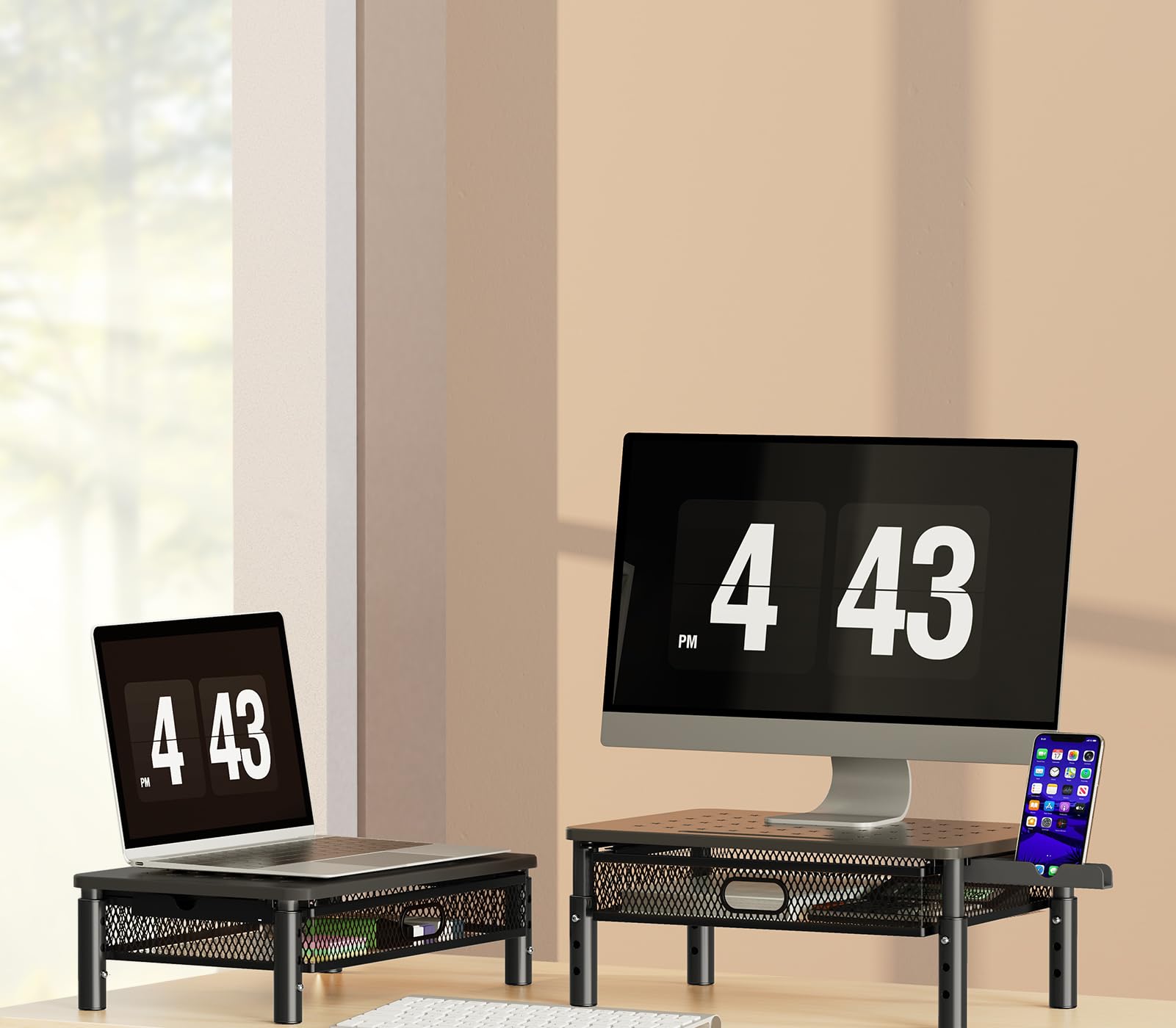 Zimilar 2 Pack Monitor Stand Riser with Metal Drawer, 3 Height Adjustable