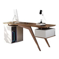 Computer Desk Modern Minimalist Laptop PC Desk with Drawers, Sturdy Home Office Workstation with Storage Cabinet, Walnut Brown Office Desk