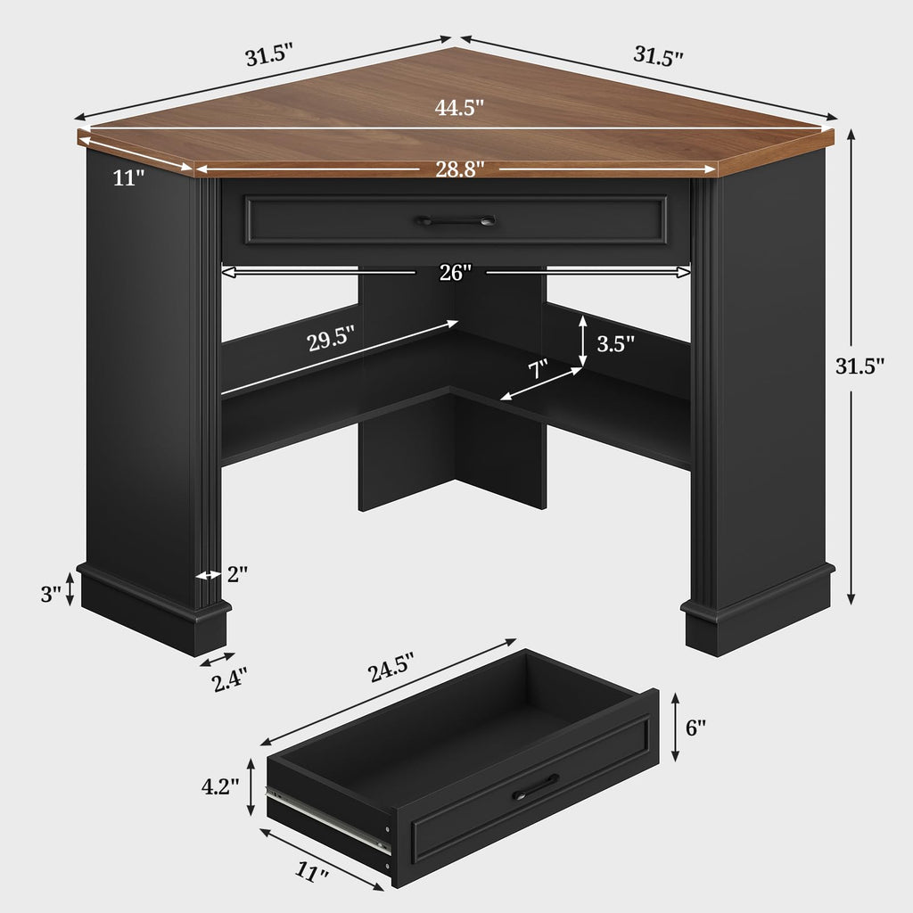 SEDETA Corner Desk for Small Space, Corner Computer Desk, Small Computer Desk with Drawers and Storage Shelves for Home Office, Living Room, Bedroom