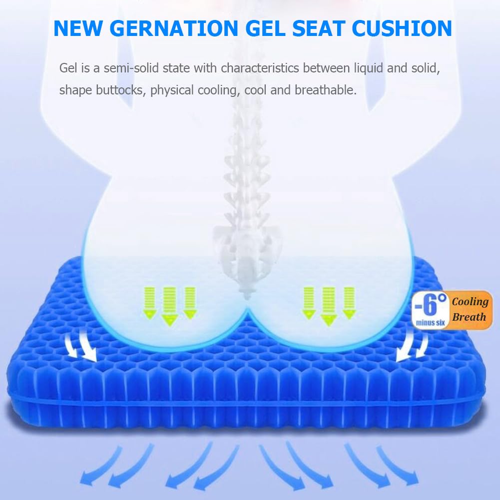 Helishy Gel Seat Cushion, Double Thick Egg Gel Cushion for Pressure Pain Relief, Breathable Wheelchair Cushion Chair Pads for Car Seat Office Chair