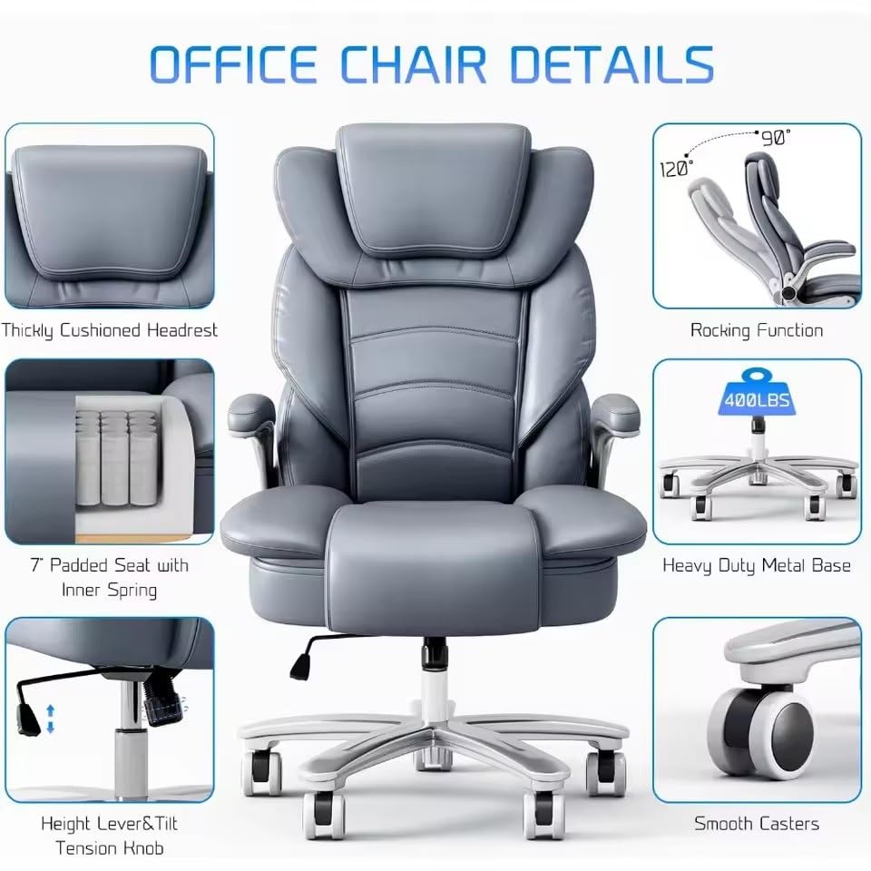 Business, Luxury Big and Tall Office Chair Ergonomic High Back Leather Executive Desk Office