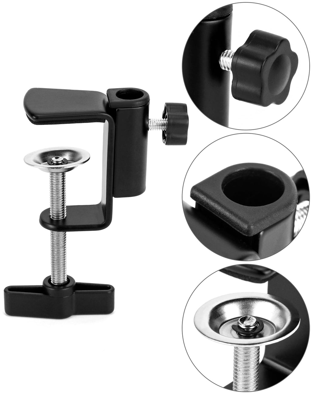 QWORK Universal Desk C-Clamp with 1/2" Thread Hole, 4 Pack Adjustable Metal Mounting Table Clamp, Desk Light Clamp Mount Holder for Swing Arm Magnifying Desk Lamp Microphone Camera