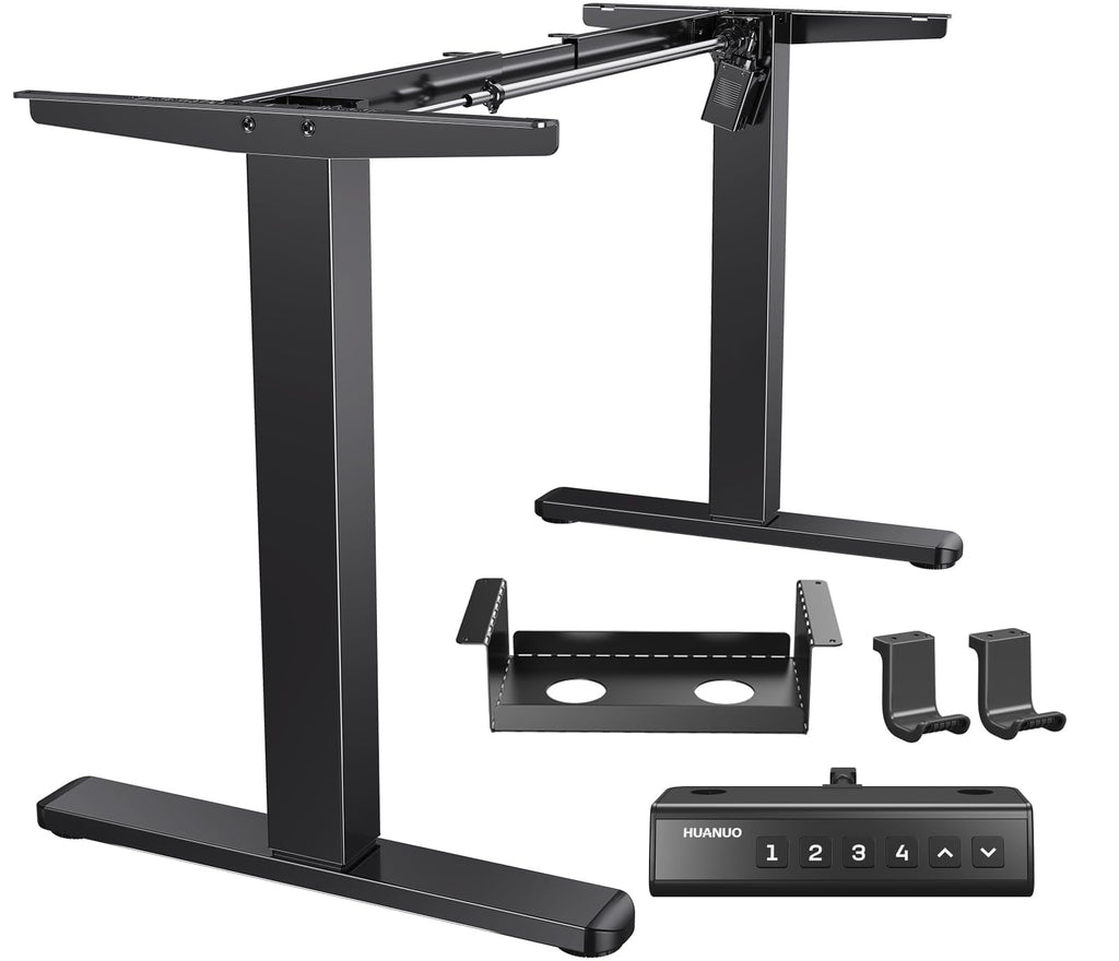 HUANUO Standing Desk Frame with 220lbs Powerful Brushless Motor, Thick T-Shaped Adjustable Desk Legs Made of Automotive-Grade Steel, for Max 75″ x 35″ Desktop, for Home Office, Frame Only