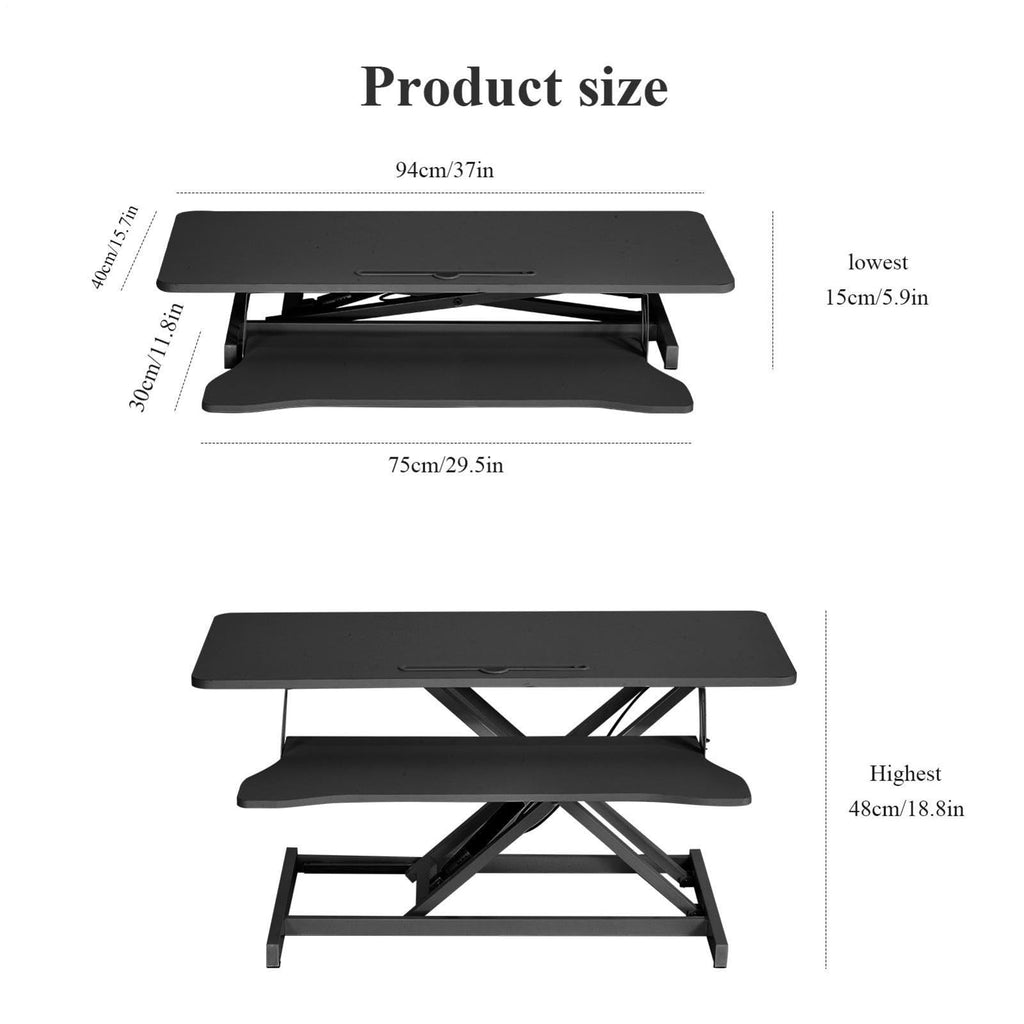 37" Desk Converter, Height Adjustable Stand Up Desk Converter, 2 Monitor Standing, Sit to Stand, Quick Sit to Tabletop, Riser Workstation with Wide Keyboard Tray