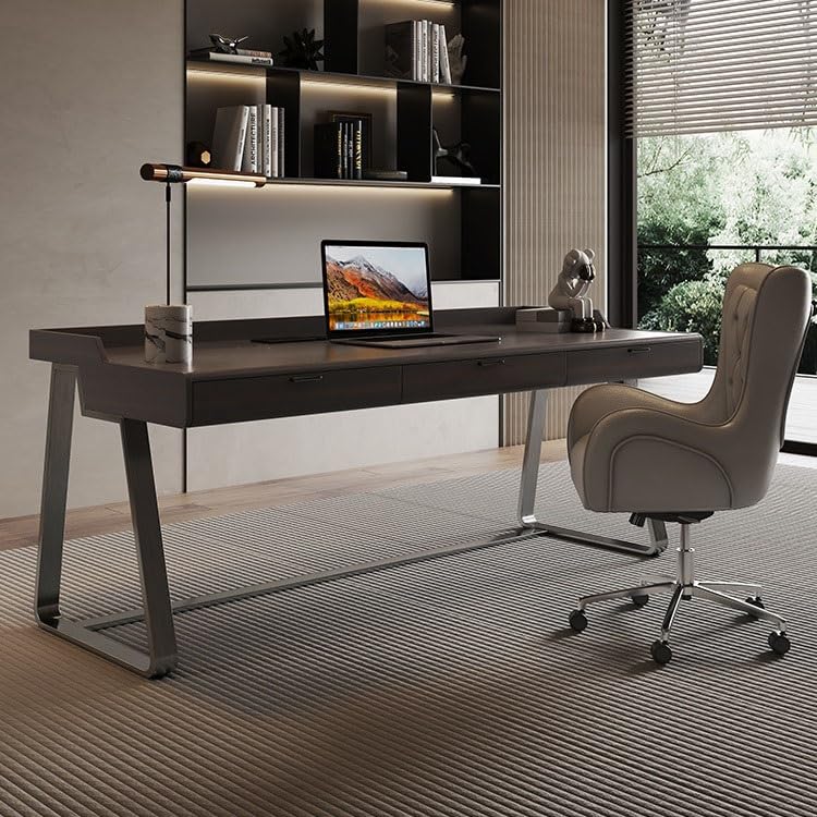 AQWASYUTER Office Computer Desk Desk Light Luxury Modern Black Walnut Solid Wood Home Simple Study Minimalist Table