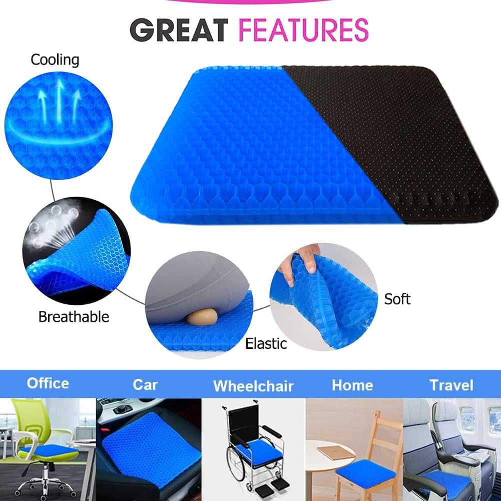 Helishy Gel Seat Cushion, Double Thick Egg Gel Cushion for Pressure Pain Relief, Breathable Wheelchair Cushion Chair Pads for Car Seat Office Chair