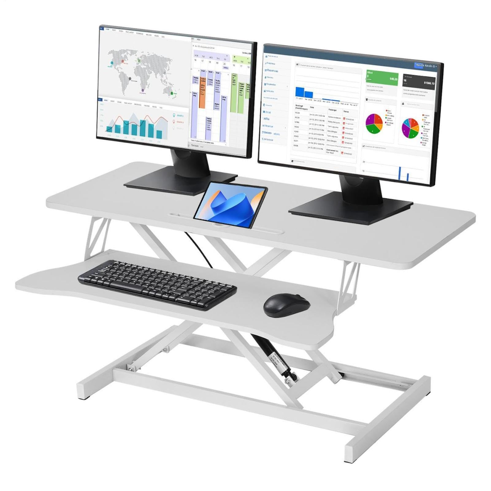 37" Desk Converter, Height Adjustable Stand Up Desk Converter, 2 Monitor Standing, Sit to Stand, Quick Sit to Tabletop, Riser Workstation with Wide Keyboard Tray