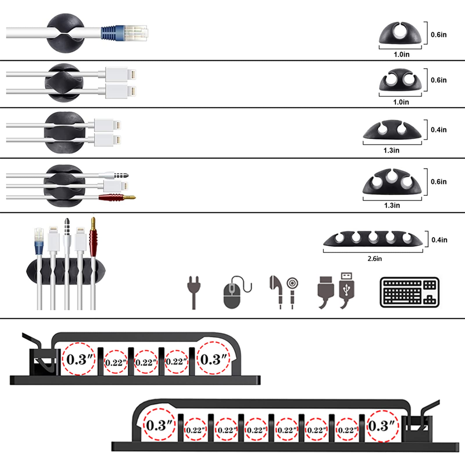 NOROCME 192-Piece Cable Management Kit with Wire Sleeves