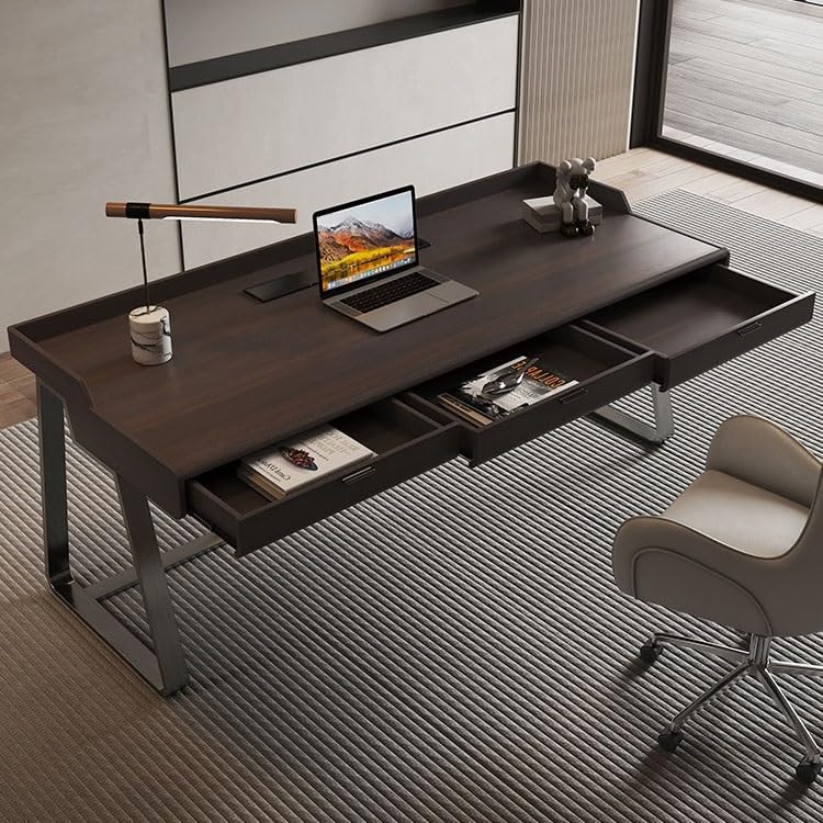 AQWASYUTER Office Computer Desk Desk Light Luxury Modern Black Walnut Solid Wood Home Simple Study Minimalist Table