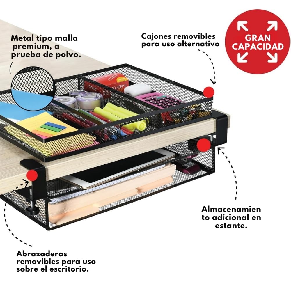 Clamp-On Under-Desk 2-Drawer Mesh Storage Organizer
