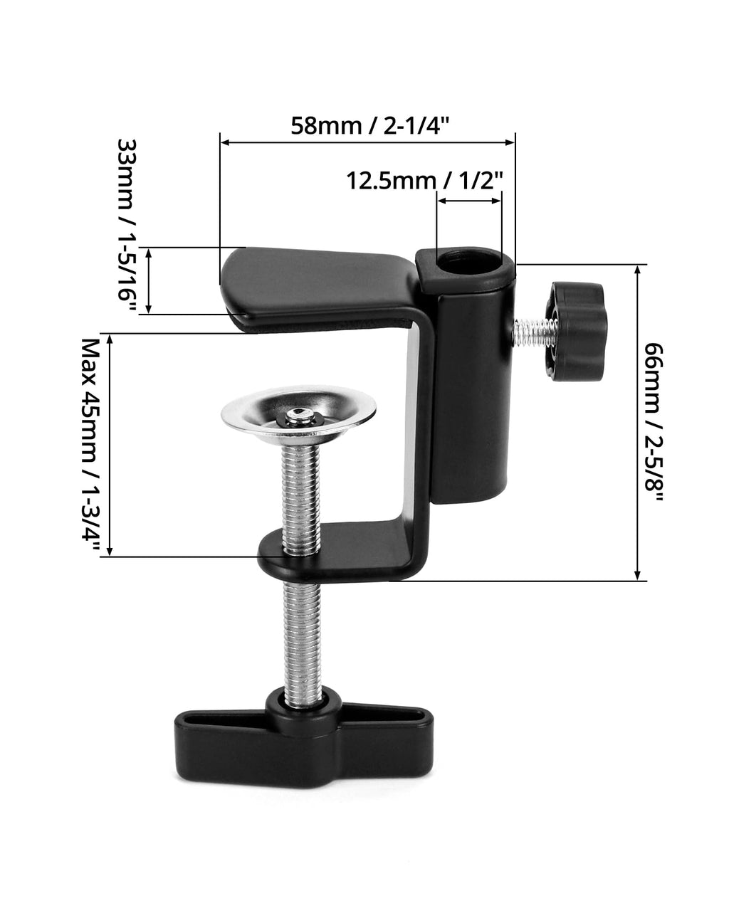 QWORK Universal Desk C-Clamp with 1/2" Thread Hole, 4 Pack Adjustable Metal Mounting Table Clamp, Desk Light Clamp Mount Holder for Swing Arm Magnifying Desk Lamp Microphone Camera