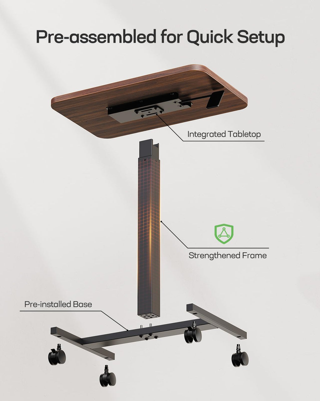 Marsail Mobile Standing Desk, Wider Height Adjustable, Rolling Sit Stand Desk with 4 Lockable Wheels, Home Office and Classroom