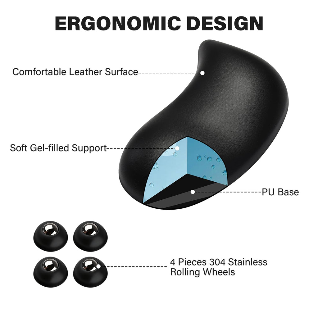 JIKIOU Ergonomic Gliding Palm Rests, Gel Mouse Wrist with Leather Surface, Sliding Wrist Pad with 4 Smooth Scroll Wheel, Fast Mouse Wrist Glider Designed for Office Computer Home Gaming
