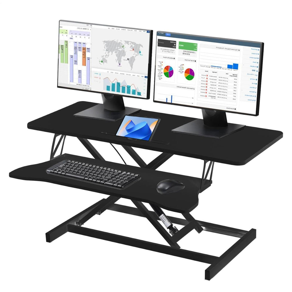 37" Desk Converter, Height Adjustable Stand Up Desk Converter, 2 Monitor Standing, Sit to Stand, Quick Sit to Tabletop, Riser Workstation with Wide Keyboard Tray