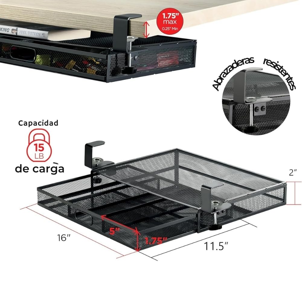 Clamp-On Under-Desk 2-Drawer Mesh Storage Organizer