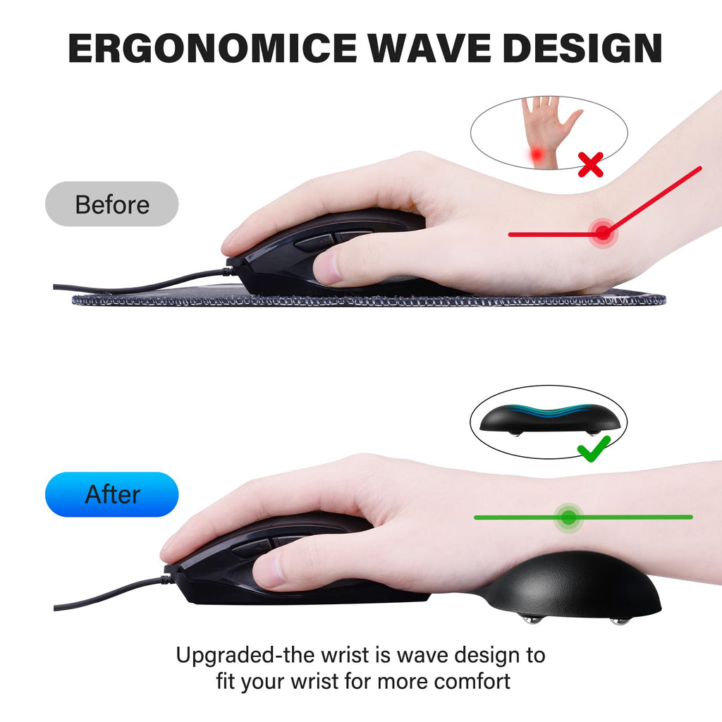 JIKIOU Ergonomic Gliding Palm Rests, Gel Mouse Wrist with Leather Surface, Sliding Wrist Pad with 4 Smooth Scroll Wheel, Fast Mouse Wrist Glider Designed for Office Computer Home Gaming