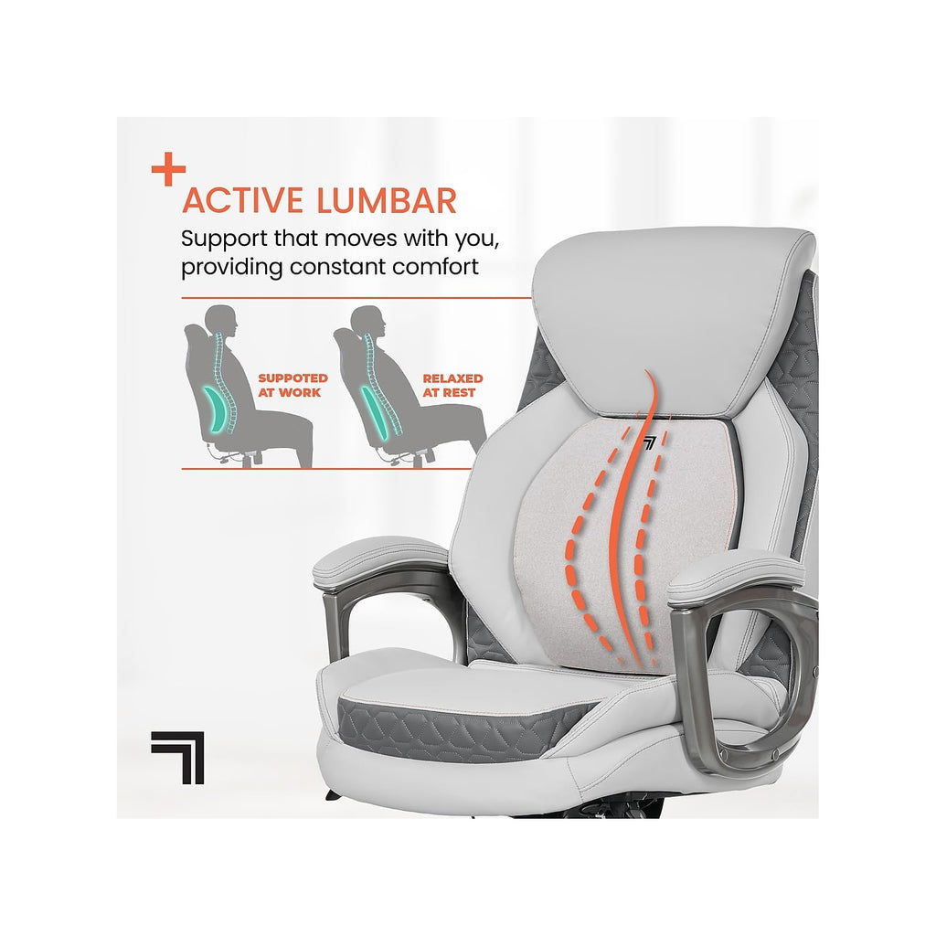 Sharper Image S600 Active Lumbar Ergonomic Bonded Leather Swivel Executive Massage Chair, White/Gray