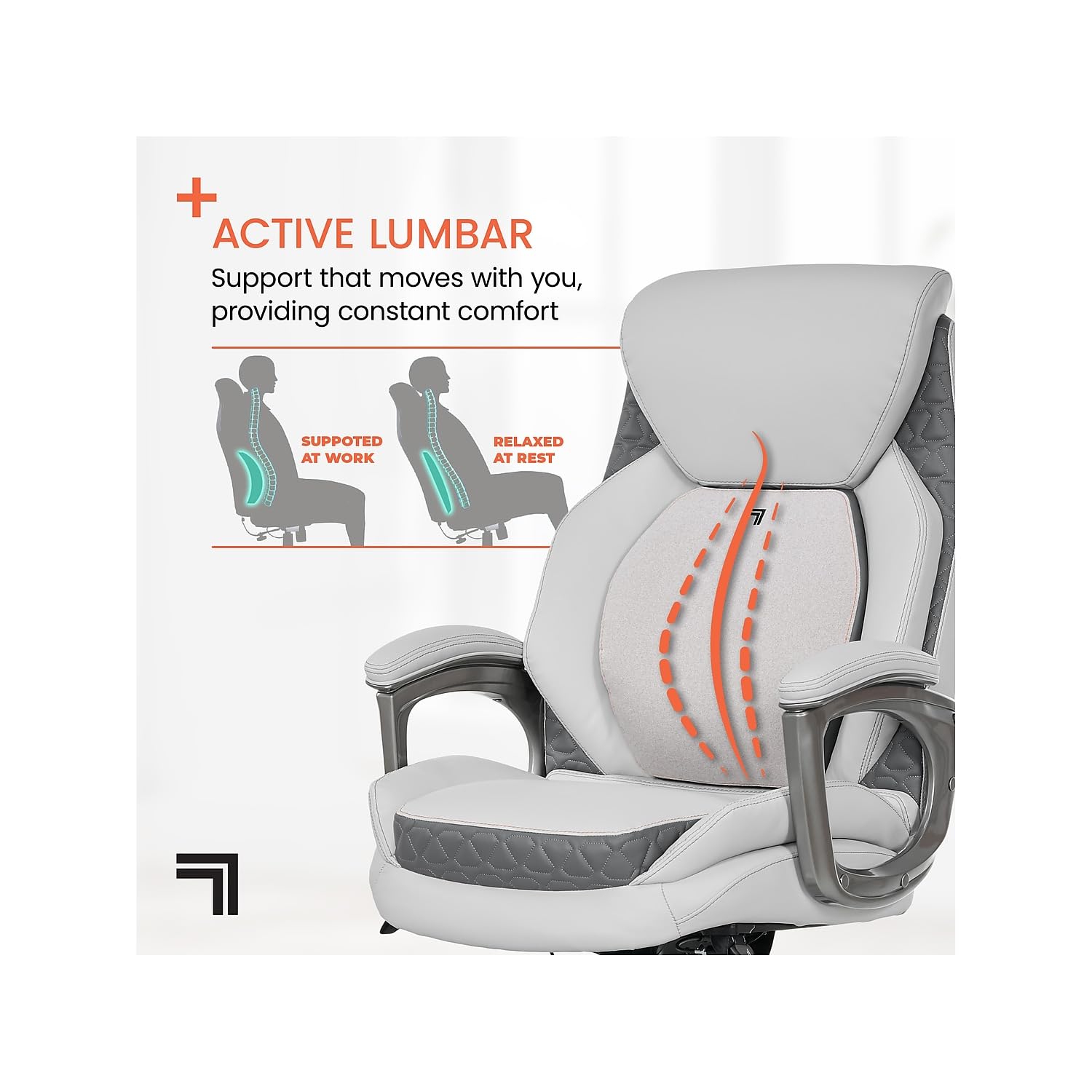 Sharper Image S600 Active Lumbar Ergonomic Bonded Leather Swivel Executive Massage Chair, White/Gray