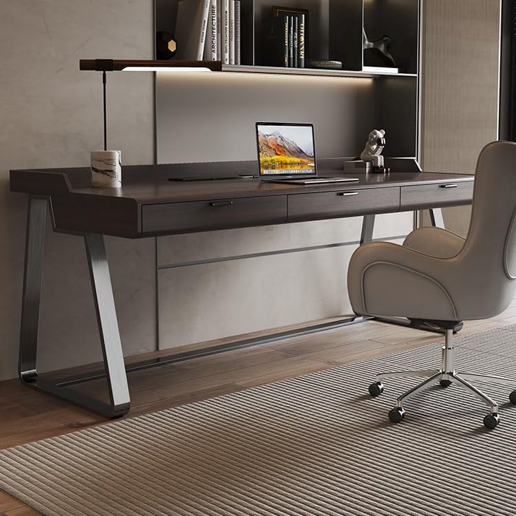 AQWASYUTER Office Computer Desk Desk Light Luxury Modern Black Walnut Solid Wood Home Simple Study Minimalist Table