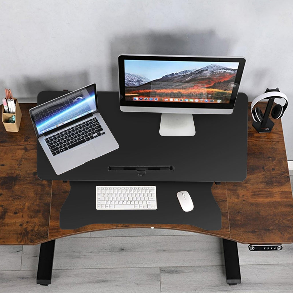 37" Desk Converter, Height Adjustable Stand Up Desk Converter, 2 Monitor Standing, Sit to Stand, Quick Sit to Tabletop, Riser Workstation with Wide Keyboard Tray