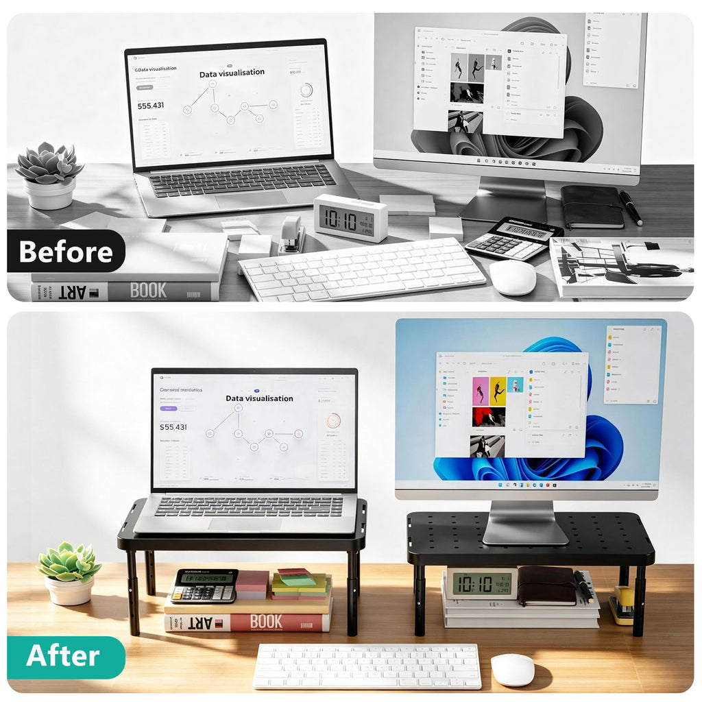 WALI Computer Monitor Stand for Desk, Adjustable Laptop Riser, Desk Monitor Stand Underneath Storage for Office, Home, School Supplies