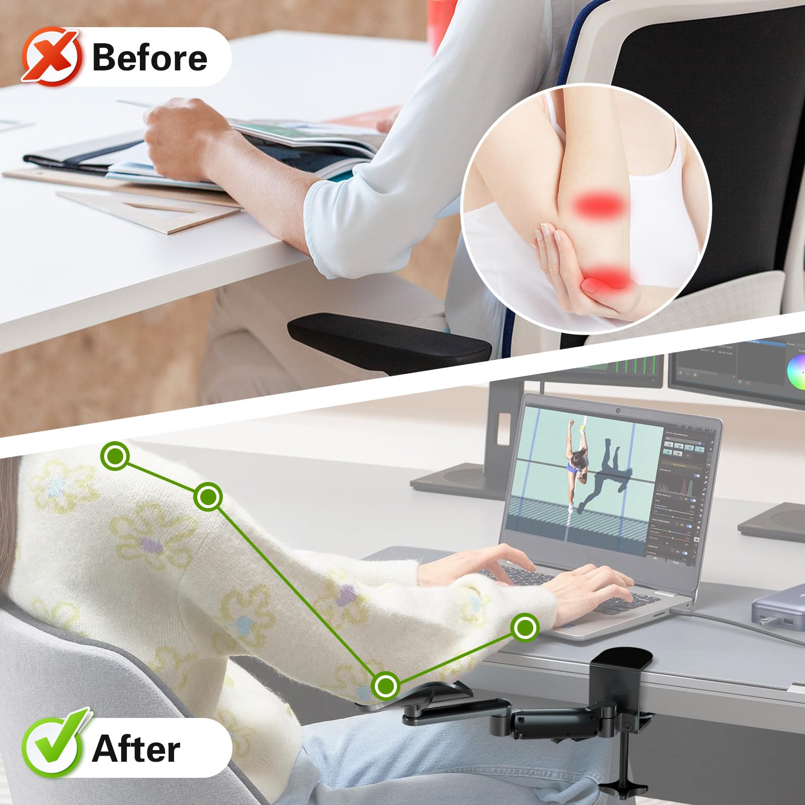 JOY worker Clamp-on Adjustable Armrest for Desk