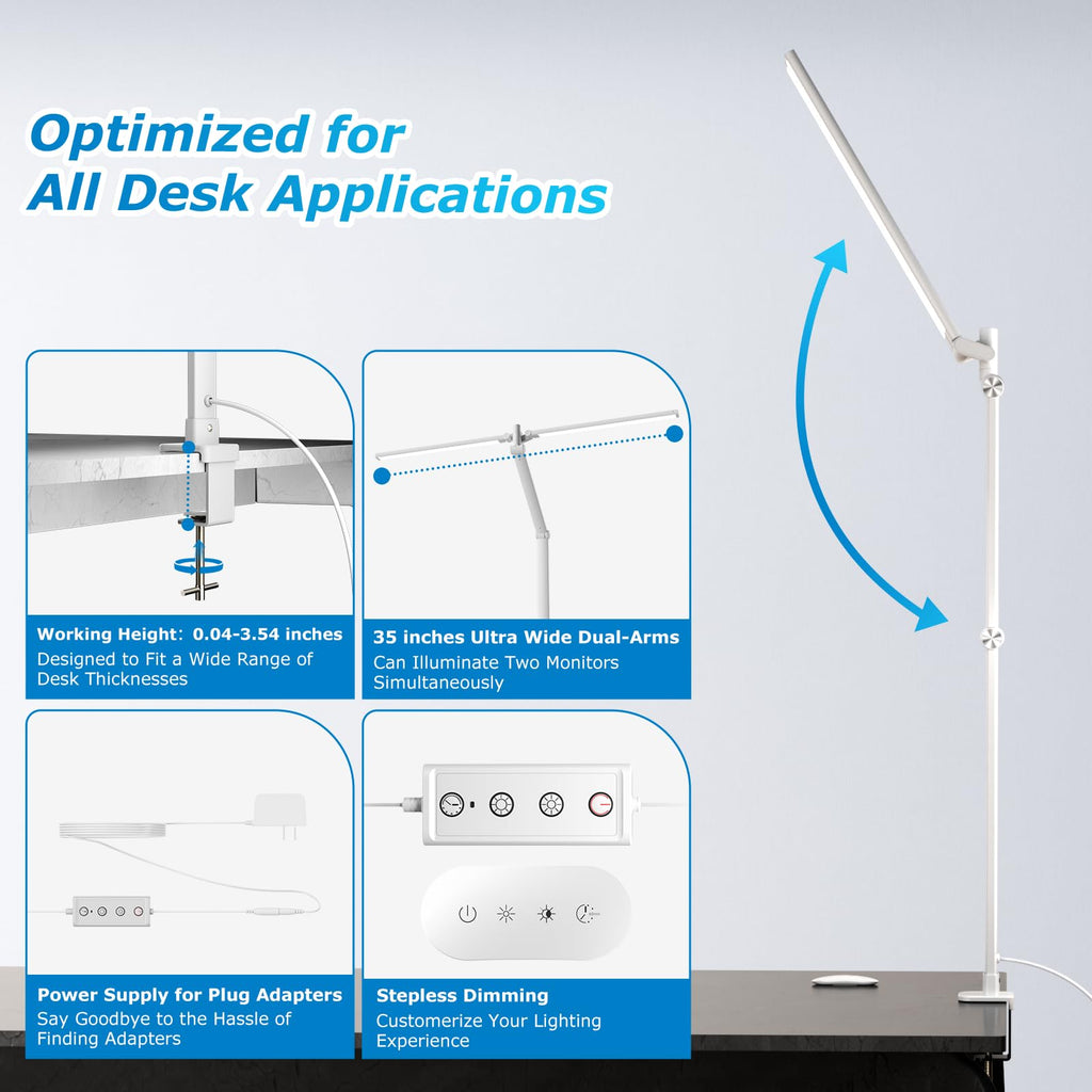Airlonv 17-Inch Clamp LED Desk Lamp with Stepless Dimming