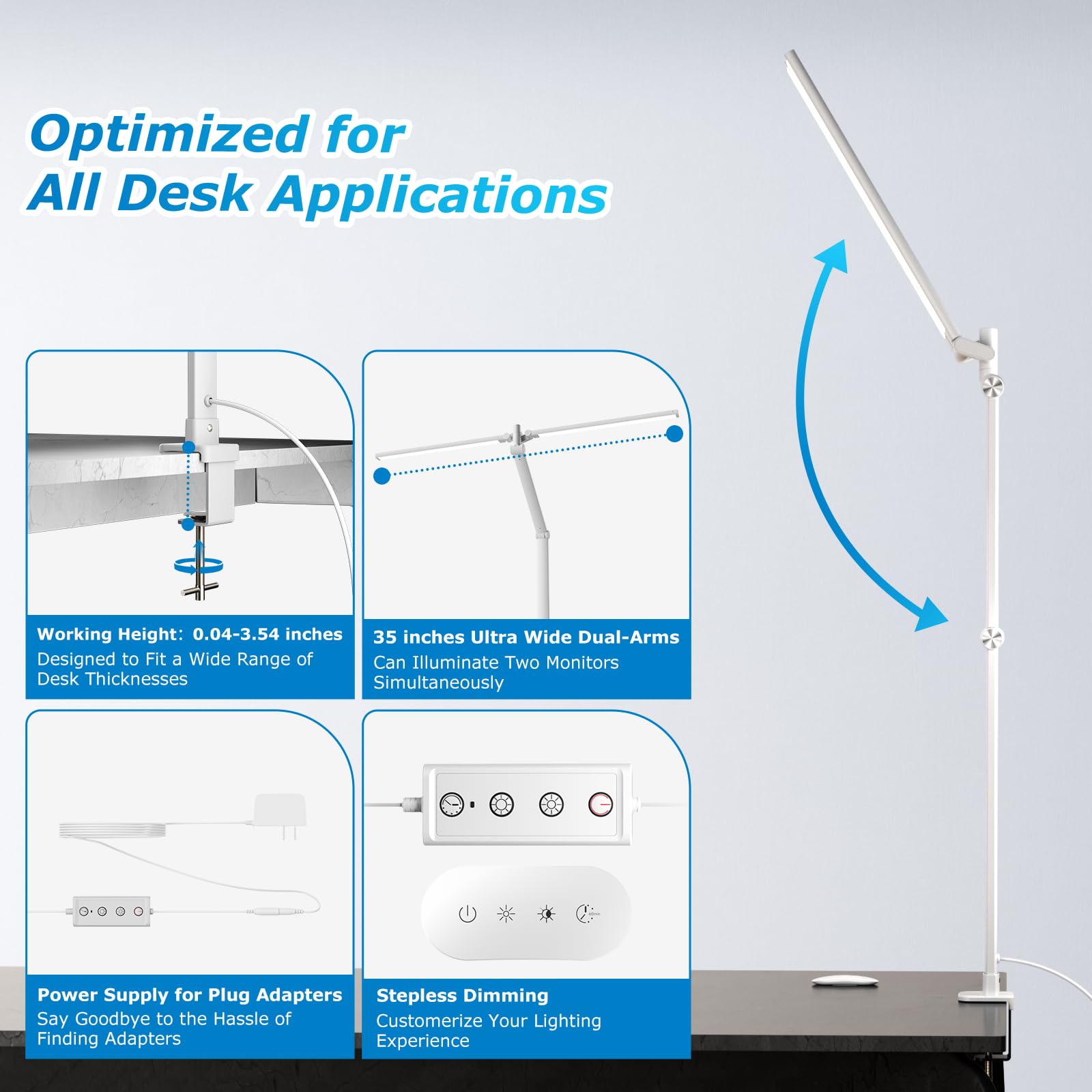 Airlonv 17-Inch Clamp LED Desk Lamp with Stepless Dimming