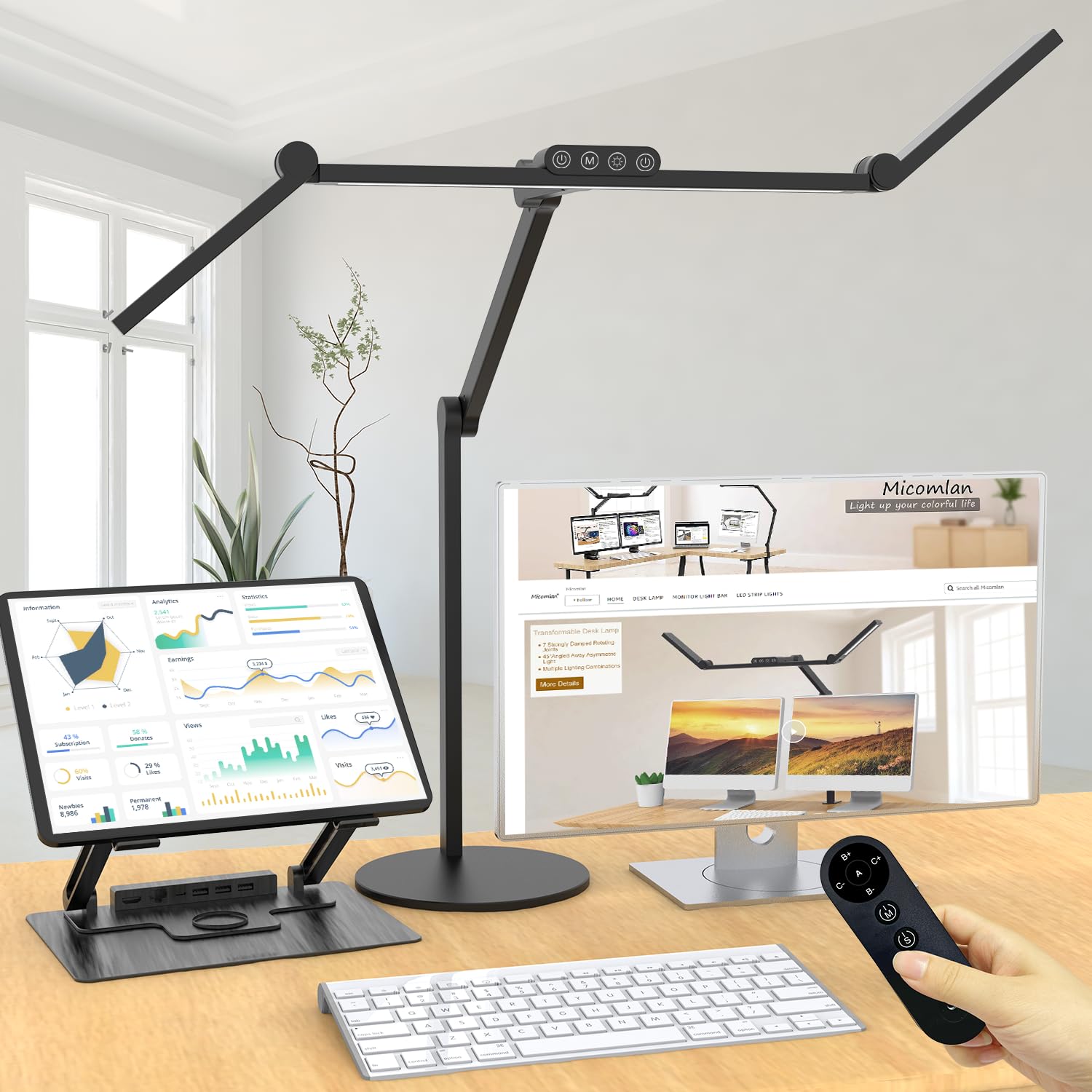 Micomlan LED Desk Lamp with Base for Office Workspaces