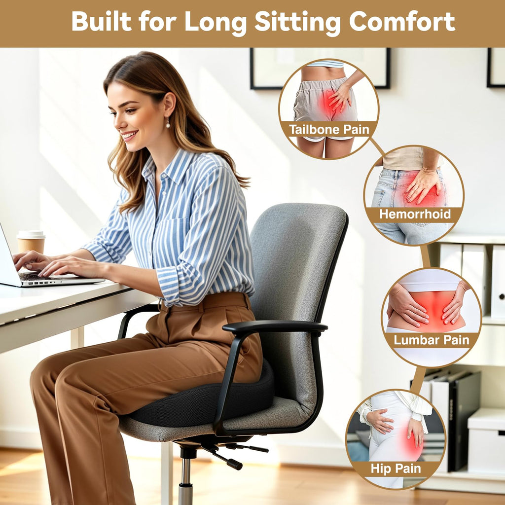 TushGuard Ergonomic Seat Cushion with Coccyx Cutout - 4-Zone Structure Office Chair Cushions for Tailbone Pressure Relief, Non-Slip Chair Pad with Washable Cover for Car, Office, Wheelchair