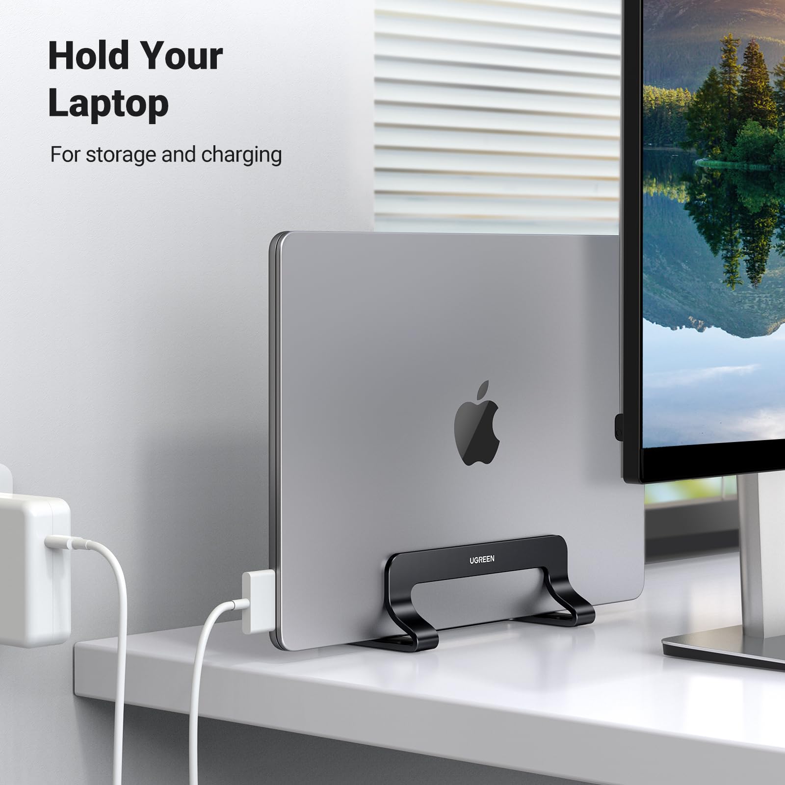 UGREEN Vertical Laptop Stand Holder for Desk Compatible with MacBook Pro, MacBook Air Stand Vertical Aluminum Adjustable for Up to 17.3 Inch Gaming Laptop