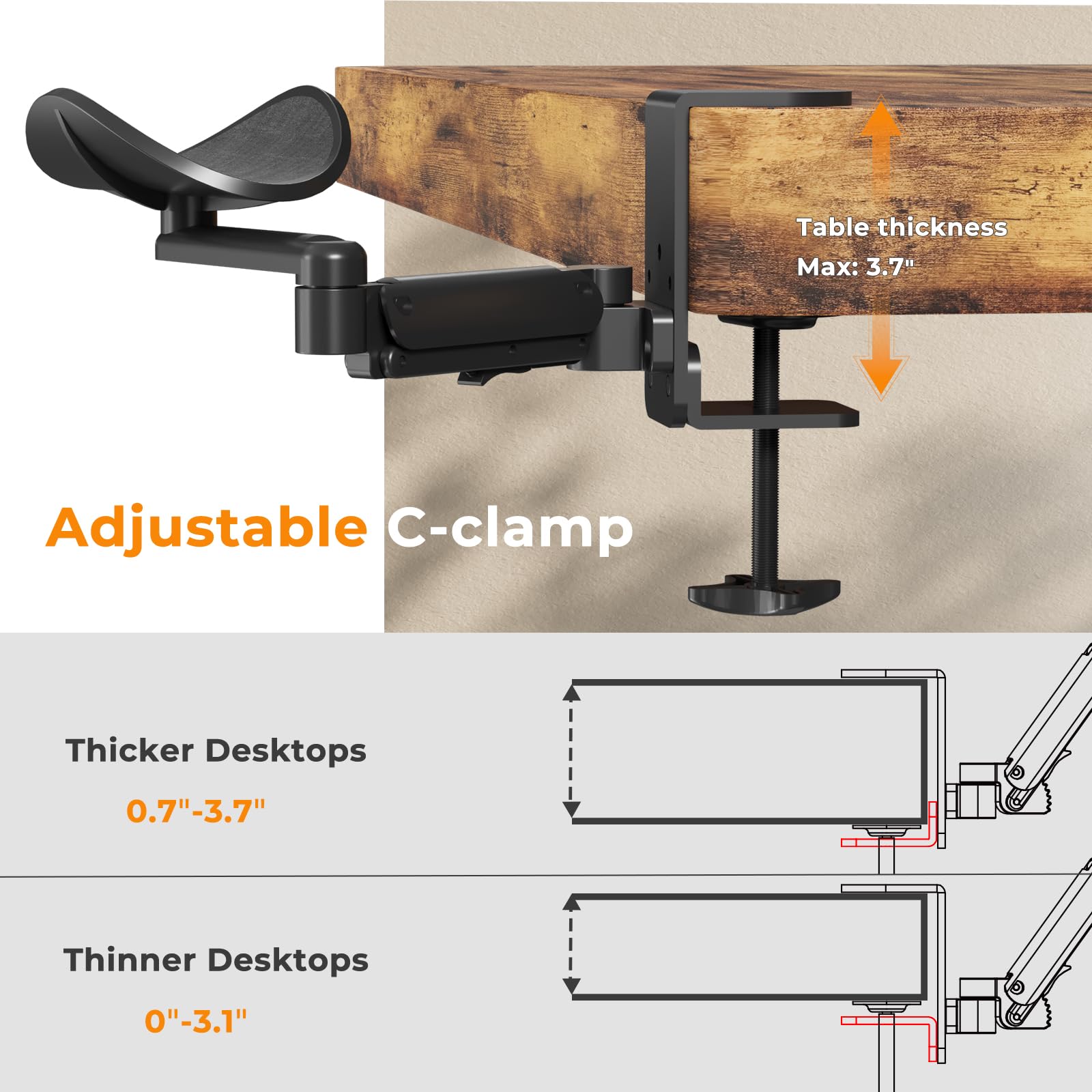 JOY worker Clamp-on Adjustable Armrest for Desk