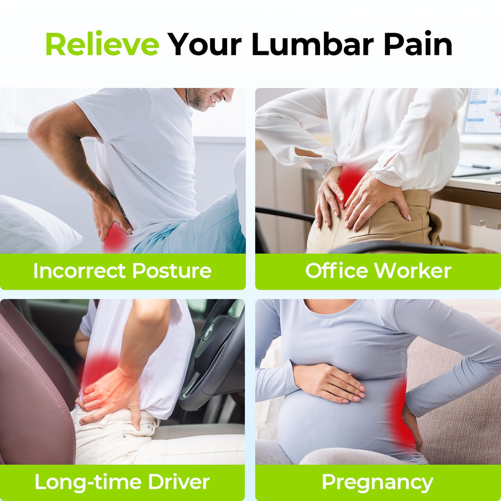 AUVON Lumbar Support Pillow for Office Chair with Patented Bulge for Lower Back Support, Ergonomic Office Home Essentials Improve Posture, Memory Foam Chair Cushion with Straps for Home, Office, Car