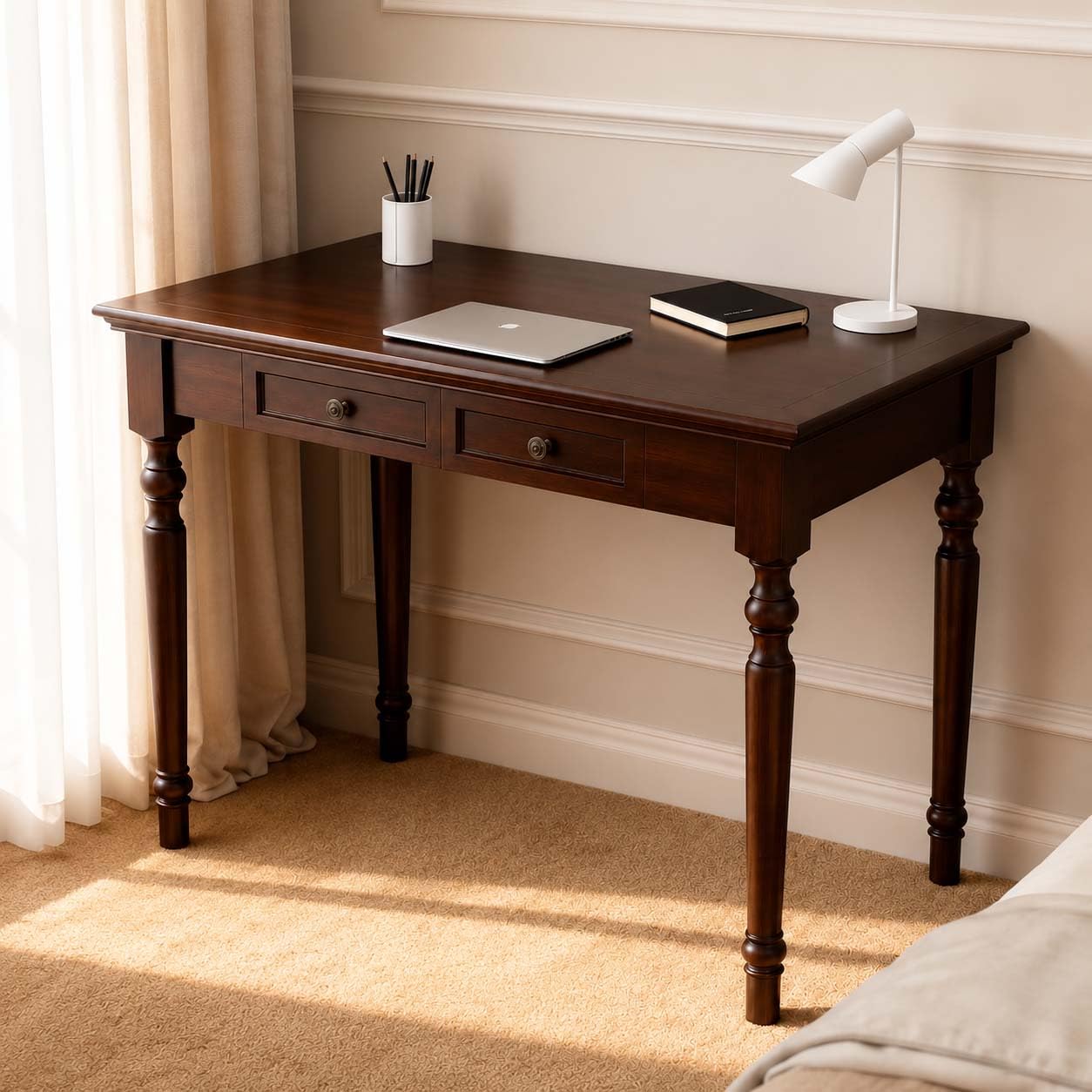 Conabaen 47" Solid Wood Writing Desk with Drawers