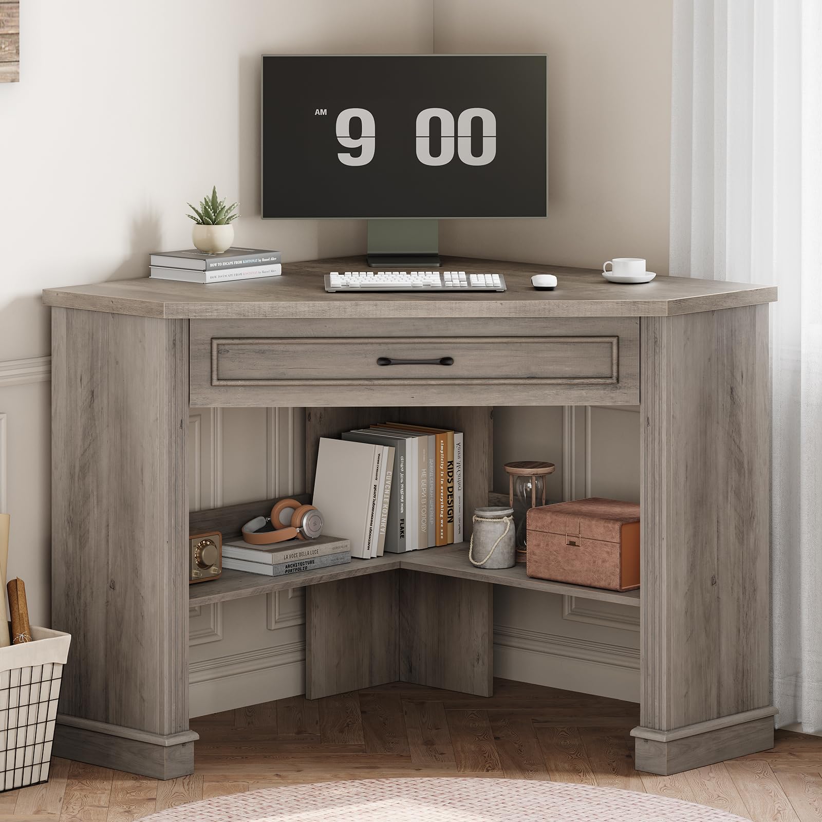 SEDETA Corner Desk for Small Space, Corner Computer Desk, Small Computer Desk with Drawers and Storage Shelves for Home Office, Living Room, Bedroom