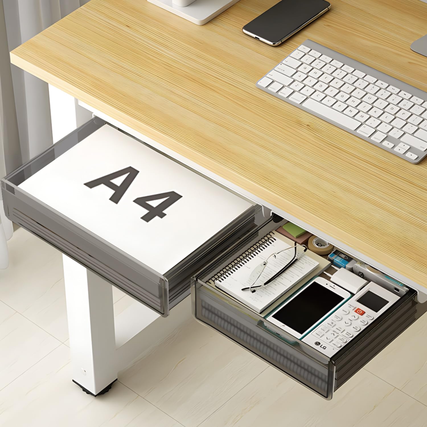 SVNNELP 3-Pack Under-Desk Slide-Out Drawer Organizer