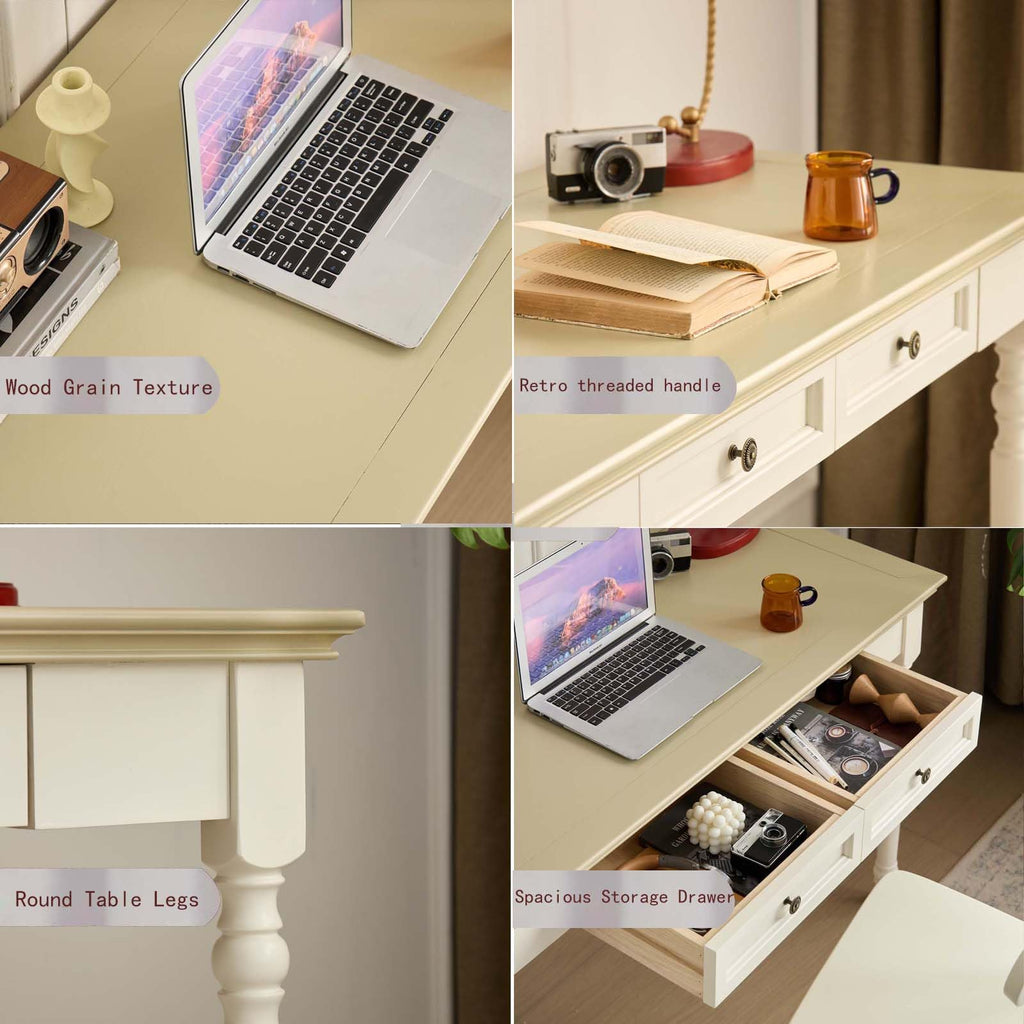 Conabaen 47" Solid Wood Writing Desk with Drawers