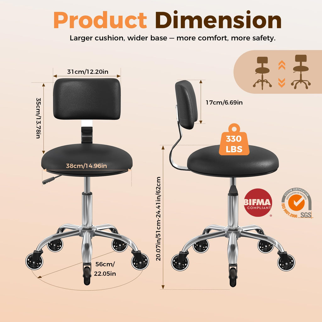 FREEKYROCK Leather Rolling Stool with Wheels