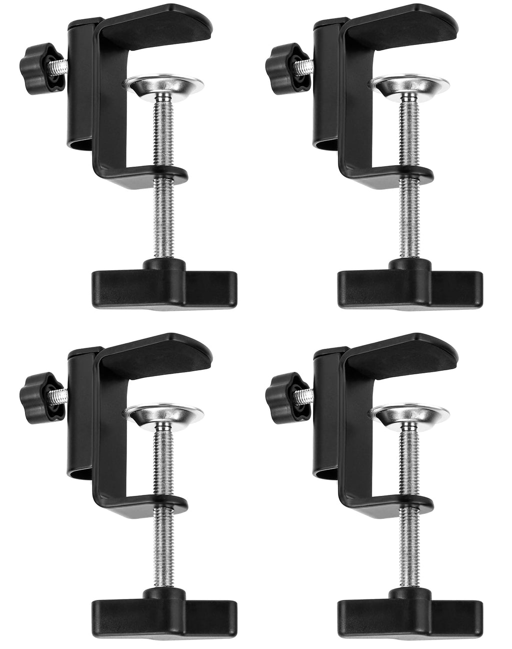 QWORK Universal Desk C-Clamp with 1/2" Thread Hole, 4 Pack Adjustable Metal Mounting Table Clamp, Desk Light Clamp Mount Holder for Swing Arm Magnifying Desk Lamp Microphone Camera