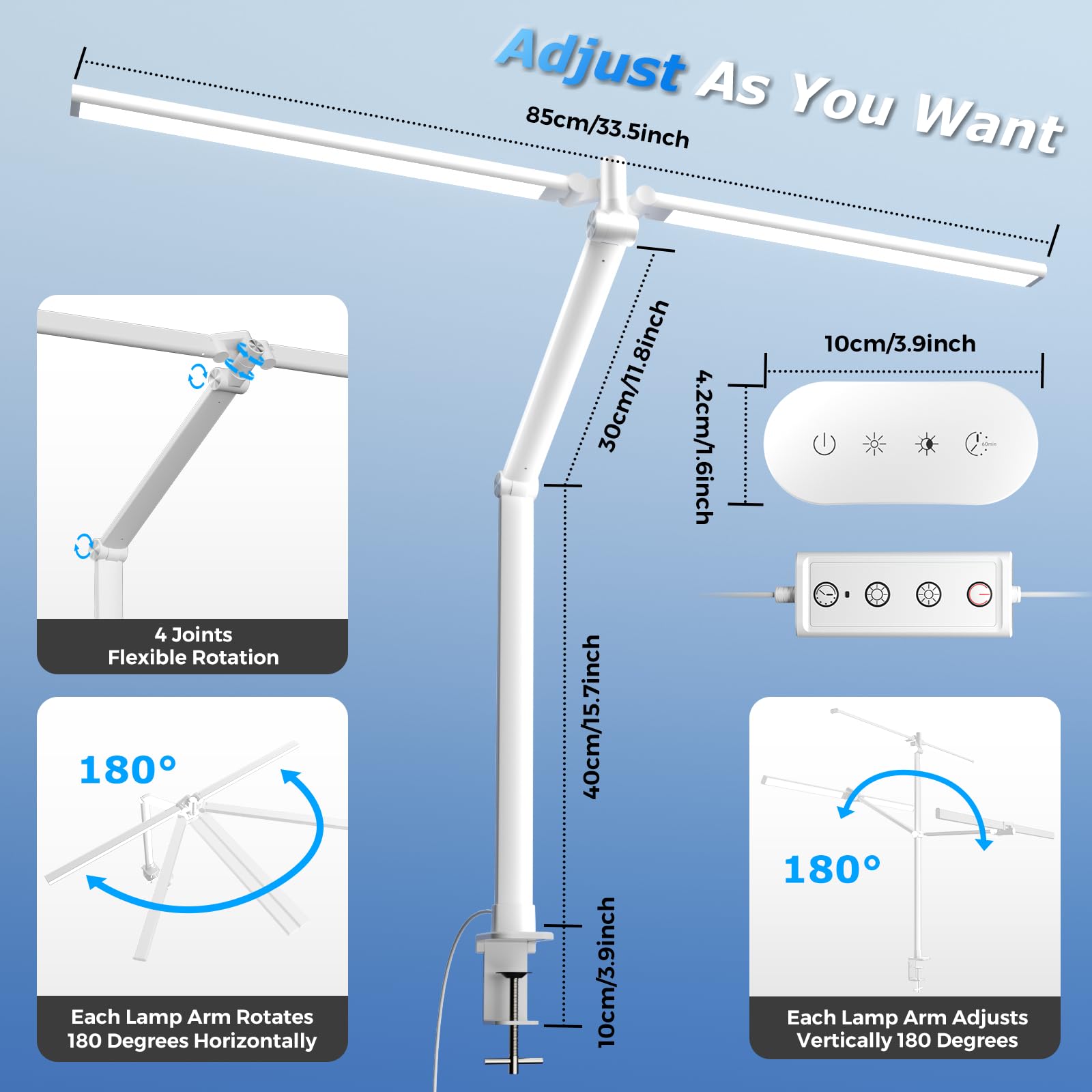 Airlonv 17-Inch Clamp LED Desk Lamp with Stepless Dimming